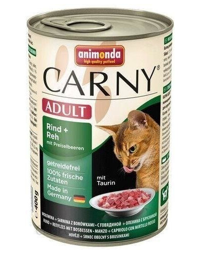 Animonda Carny Adult Rind + Heh mit Preiselbeeren 400 g konzerva pro dospělé kočky s hovězím, zvěřinou s borůvkami