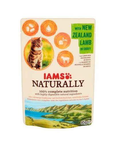 IAMS granule pro dospělou kočku s novozélandským jehněčím v omáčce 85 g