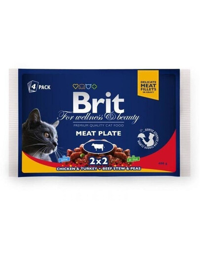 Brit For Wellness & Beauty Masový talíř 4x 100 g sada vlhkého masa pro kočky v omáčce