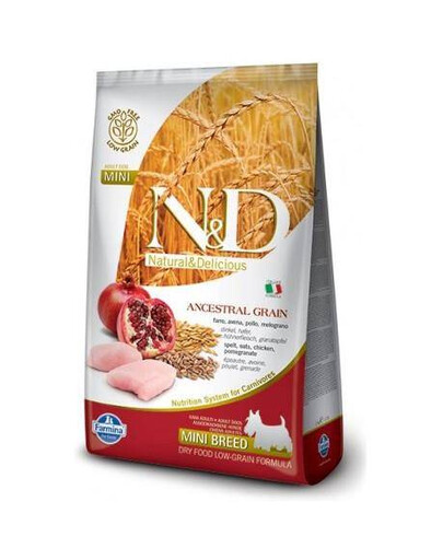 Farmina N&D Ancestral Chicken Pomegranate Adult Mini 7 kg - granule pro dospělé psy malých plemen Kuřecí maso s granátovým jablkem