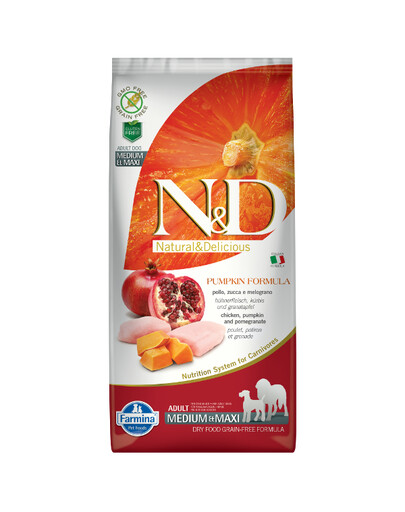 Farmina N&D GF Pumpkin Chicken Pomegranate Adult Medium Maxi 12 kg granule pro dospělé psy středních a velkých plemen