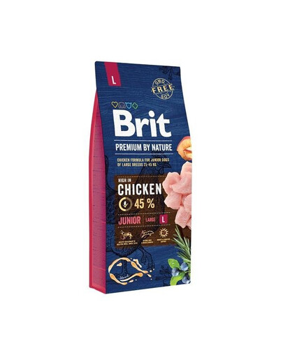 Brit Premium By Nature Junior Large Chicken 15 kg granule pro mladé psy velkých plemen s kuřecím masem