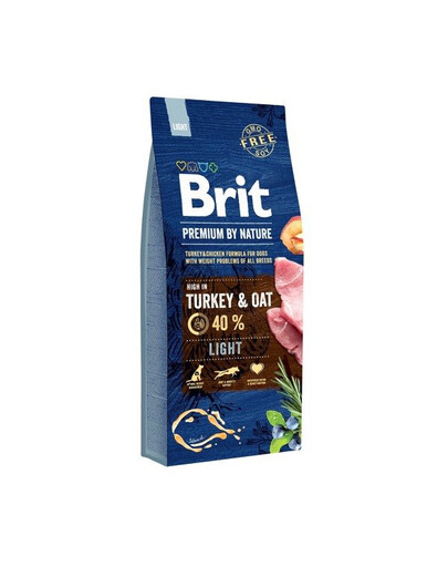 Brit Premium By Nature Light Krůtí & Ovesné nízkokalorické granule pro psy s krůtím masem a ovsem 15 kg