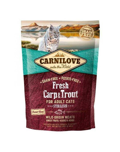 CARNILOVE Cat fresh Carp&Trout Sterlised Adult 400g - suché krmivo pro kastrované a sterilizované kočky bez obilovin 400g