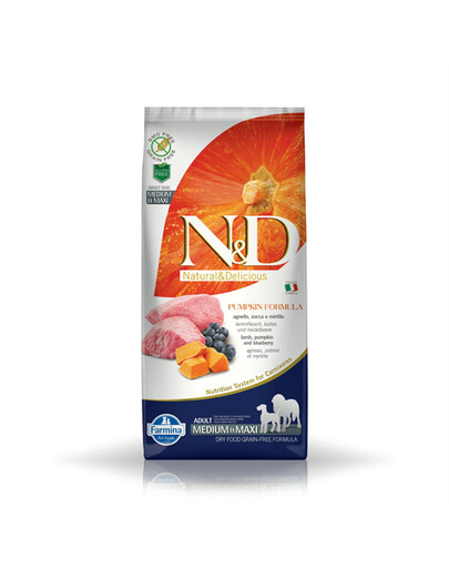 Farmina N&D GF Pumpkin Lamb Blueberry Adult Medium Maxi 12 kg granule pro dospělé psy středních a velkých plemen s jehněčím masem