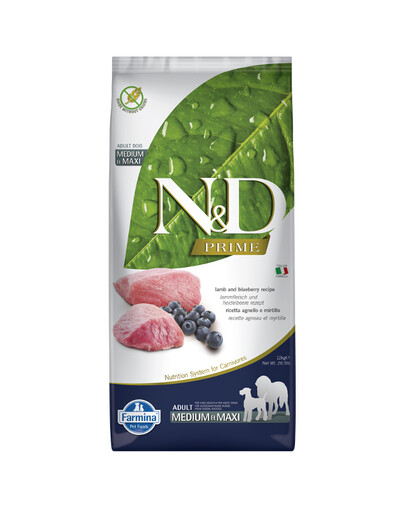 Farmina N&D Prime Dog Lamb Blueberry Adult Medium&Maxi granule pro dospělé psy středních a velkých plemen Lamb Blueberry 12 kg