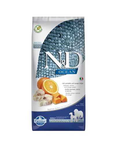 Farmina N&D Ocean Dog Codfish Orange Adult Medium Maxi granule pro dospělé psy středních a velkých plemen Codfish s pomerančem 2,5 kg