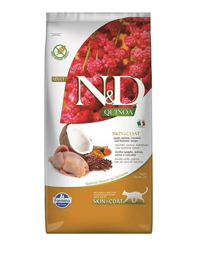 FARMINA N&D Quinoa Cat Skin & Coat granule pro kočky s křepelčím masem 5 kg