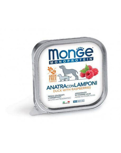 MONGE Fruit Dog Monoprotein kachna s malinami pro psy 150 g