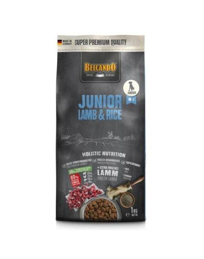 BELCANDO Junior Lamb & Rice ML 1 kg jehněčí maso a rýže granule pro psy od 4 měsíců věku, střední a velká plemena