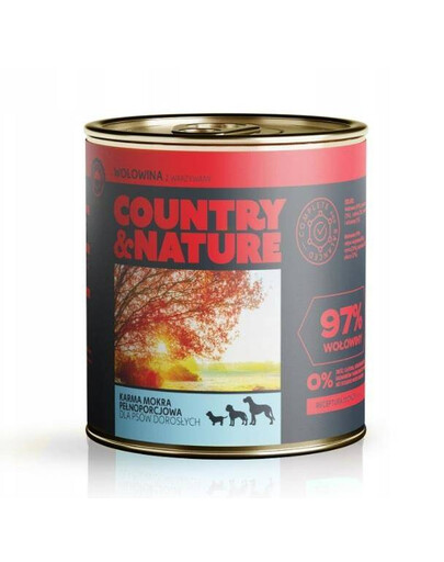 Country & Nature 97% hovězího masa se zeleninou 850 g - konzerva pro dospělé psy všech plemen