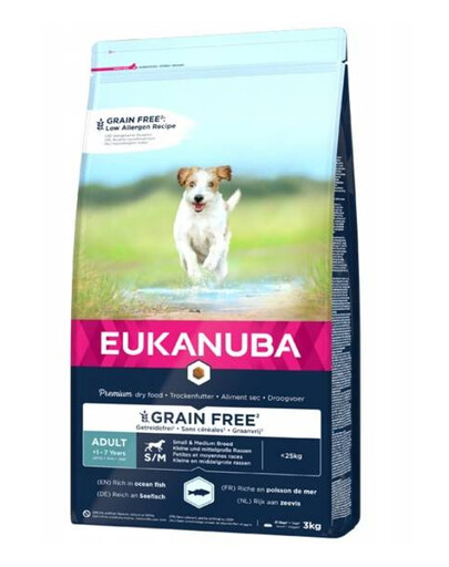 EUKANUBA Grain Free granule pro dospělé psy malých a středních plemen 3 kg