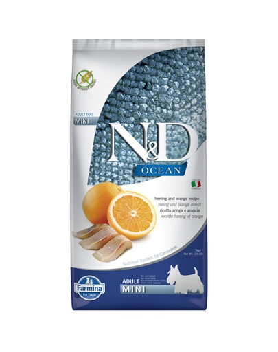 Farmina N&D Ocean Dog Codfish Orange Adult Mini granule pro dospělé psy malých plemen Codfish with Orange 2,5 kg