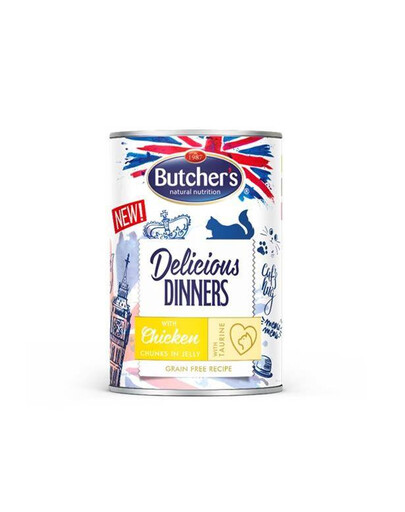 Butcher's Delicious Dinners, kousky s kuřecím masem konzerva pro kočky 400 g