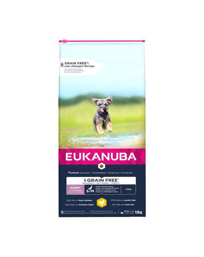 Eukanuba Grain Free Puppy SM Chicken 12 kg granule pro štěňata malých a středních plemen, 12 kg