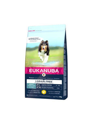 Eukanuba Grain Free Adult, L/XL Chicken, 3 kg, granule pro dospělé psy, velká a obří plemena, 3 kg