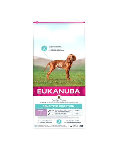 Eukanuba Dog Dry Daily Care Sensitive Digestion Puppy Chicken Bag granule pro štěňata s citlivým žaludkem 12 kg