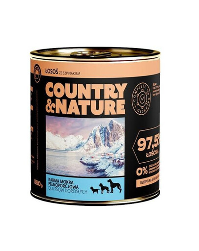 Country&Nature Losos 97% se špenátem a koprem 850 g mokré krmivo pro dospělé psy