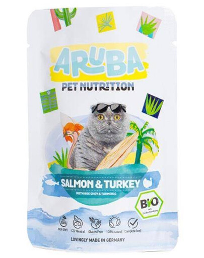 ARUBA Cat bio losos a krůta s bok choy a kurkumou mokré krmivo pro kočky 70 g