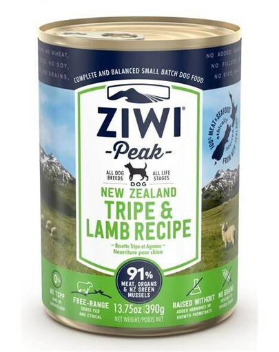 ZIWIPEAK Dog Tripe&Lamb mokré krmivo pro psy bachor a jehněčí maso 390 g