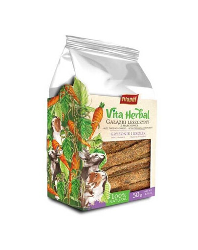 Vita Herbal Snack pro hlodavce a králíky lískooříškové větvičky s mrkví 50 g