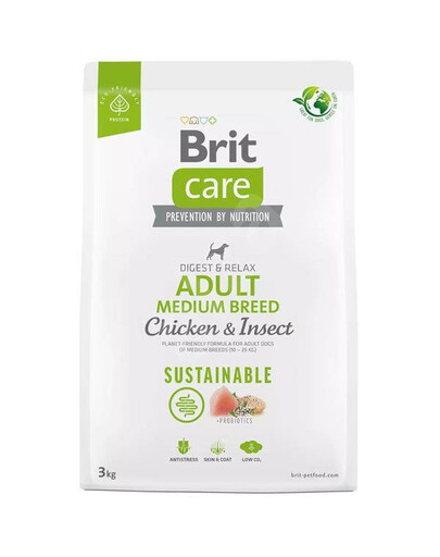 Brit care dog sustainable adult medium chicken insect granule pro dospělé psy středních plemen 3 kg