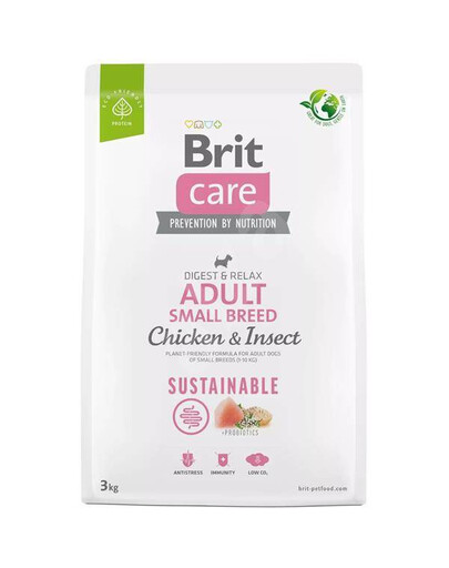 Brit care dog sustainable adult small chicken insect granule pro dospělé psy malých plemen 3 kg