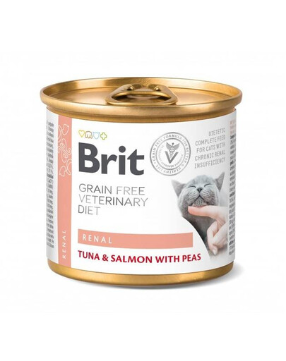 BRIT veterinární krmivo tuňák&losos&hrách pro kočky s onemocněním ledvin 200 g