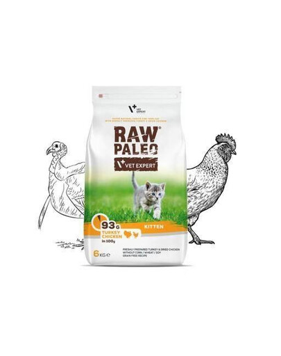 VETEXPERT Raw Paleo Kitten Turkey&Chicken pro koťata krůta, kuře 6 kg
