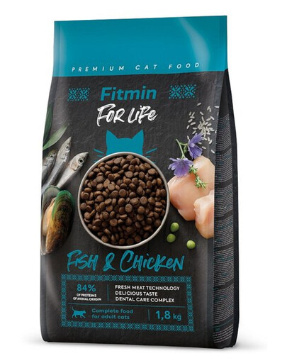 FITMIN Cat For Life Adult Fish and Chicken granule pro kočky s rybou a kuřecím masem 1,8 kg