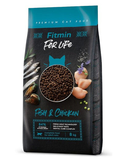 FITMIN Cat For Life Adult Fish and Chicken granule pro kočky s rybou a kuřecím masem 8 kg
