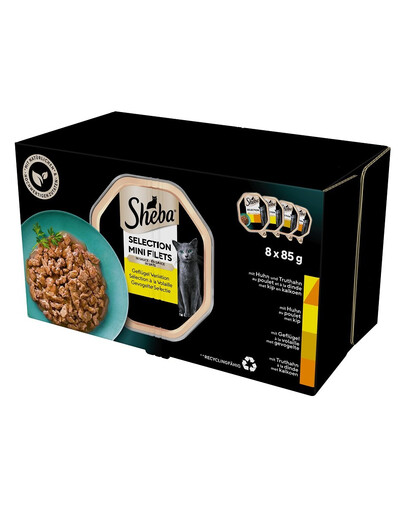 SHEBA Selection 8x85 g Kapsičky v omáčce s kuřecím a krůtím masem, kuřecím masem, drůbeží, krůtím masem