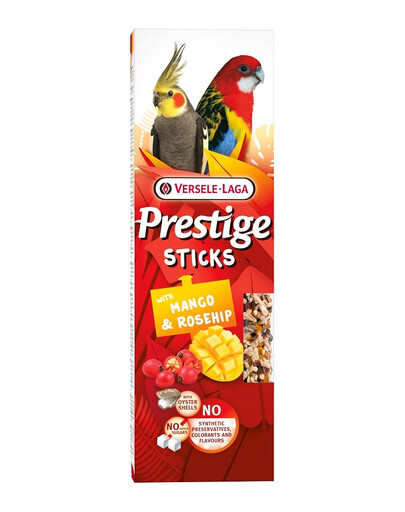 VERSELE-LAGA Prestige Sticks 2 baňky s mangem a divokou růží pro středně velké papoušky 140g