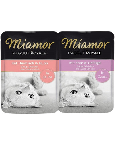 MIAMOR Ragout Royal tuňák a kuře + kachna s kuřecím masem v omáčce 24x100g