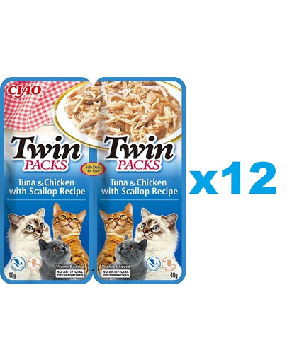 INABA Twin Tuňák s kuřecím masem a mušlemi ve vývaru pro kočky 24x40g