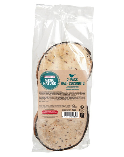 VERSELE-LAGA Menu Nature 2 kokosové půlky s tukovou náplní, obsahující semena 400g krmivo pro volně žijící ptactvo