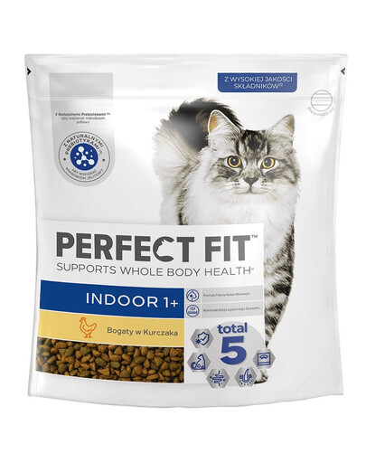 PERFECT FIT (Indoor 1+) 750g Suché krmivo s vysokým obsahem kuřete pro kočky, které žijí uvnitř domu