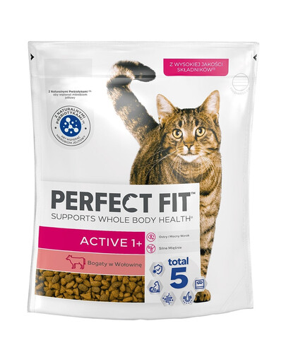 PERFECT FIT (Active 1+) 750g Suché krmivo pro kočky s vysokým obsahem hovězího masa