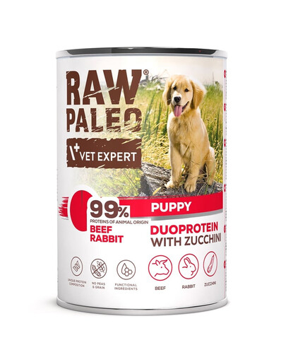 RAW PALEO Beef Rabbit Puppy 400g Mokré krmivo pro štěňata s hovězím masem a králíkem