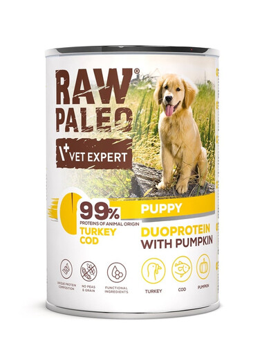 RAW PALEO Turkey Cod Puppy 400g Mokré krmivo pro štěňata s krůtou a treskou