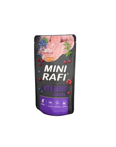 RAFI Mini mokré krmivo s králíkem, borůvkami a brusinkami pro psy malých plemen 150g