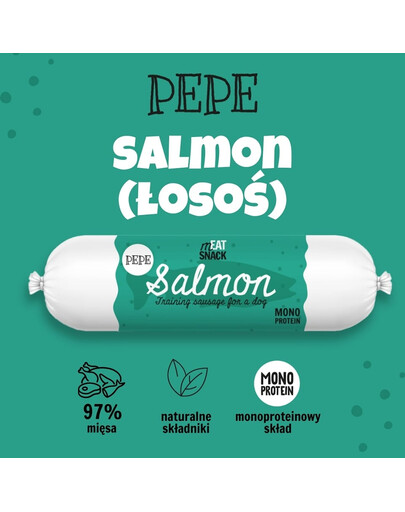 PAKA ZWIERZAKA PEPE Meat Snack Lososová klobása pro psy 200g
