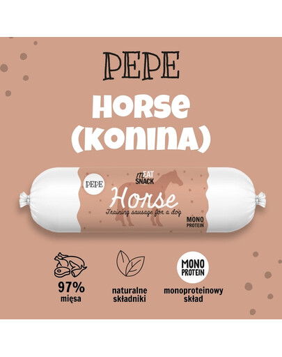 PAKA ZWIERZAKA PEPE Meat Snack Koňská klobása pro psy 200g