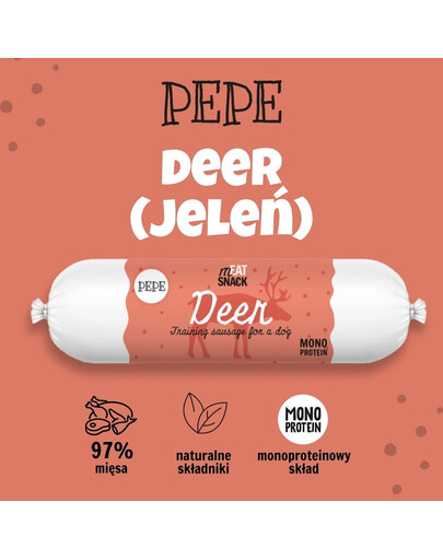 PAKA ZWIERZAKA PEPE Meat Snack Jelení klobása pro psy 200g