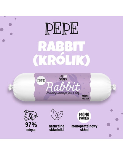 PAKA ZWIERZAKA PEPE Meat Snack Králičí klobása pro psy 200g