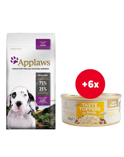 APPLAWS Puppy Large Breed Chicken 3x2 kg + Taste Toppers Kuřecí prsa ve vývaru  6x156g ZDARMA