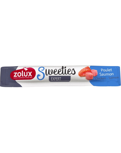ZOLUX Krémový psí pamlsek SWEETIES s lososem a kuřecím masem 14 g