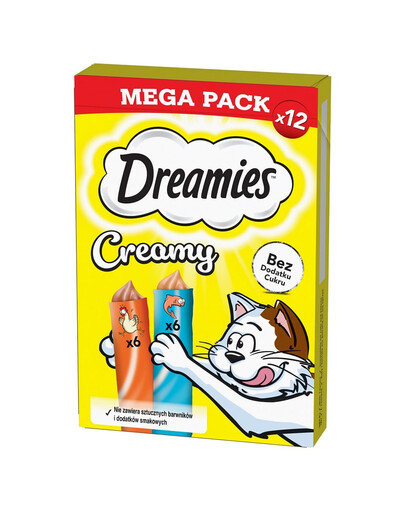 DREAMIES Creamy MEGA PACK Doplňkové krmivo s kuřecím masem a lososem 12x10 g