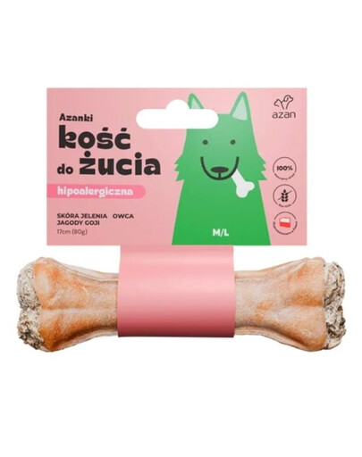 AZANKI Kość ze skóry jelenia dla psa M/L 17cm