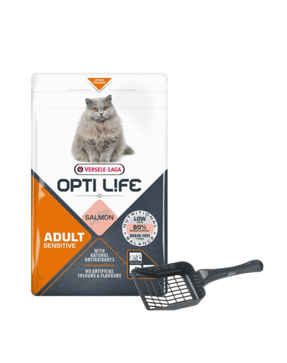 VERSELE-LAGA Opti Life Cat Adult Sensitive Salmon 1 kg pro citlivé dospělé kočky + lopatka  ZDARMA